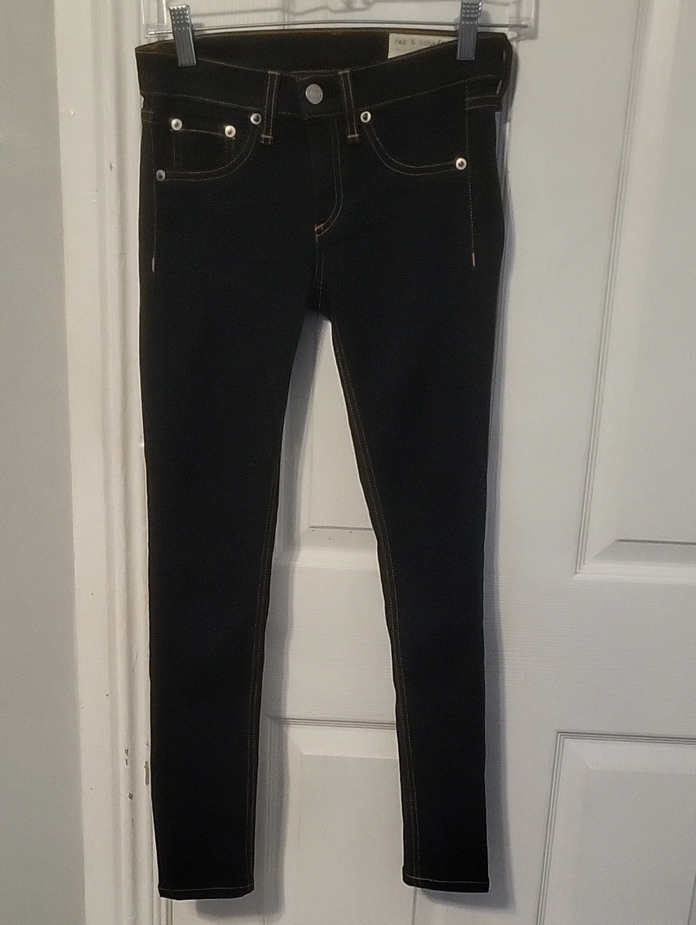 rag & bone Dark Wash Skinny Jeans with Contrast Stitching